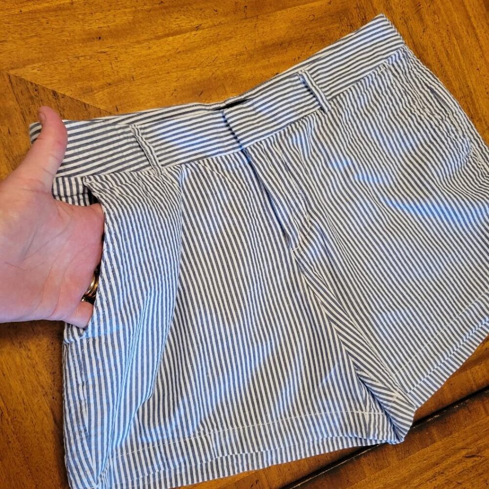 Cynthia Rowley Blue & White Seersucker Shorts - Picture 4 of 9